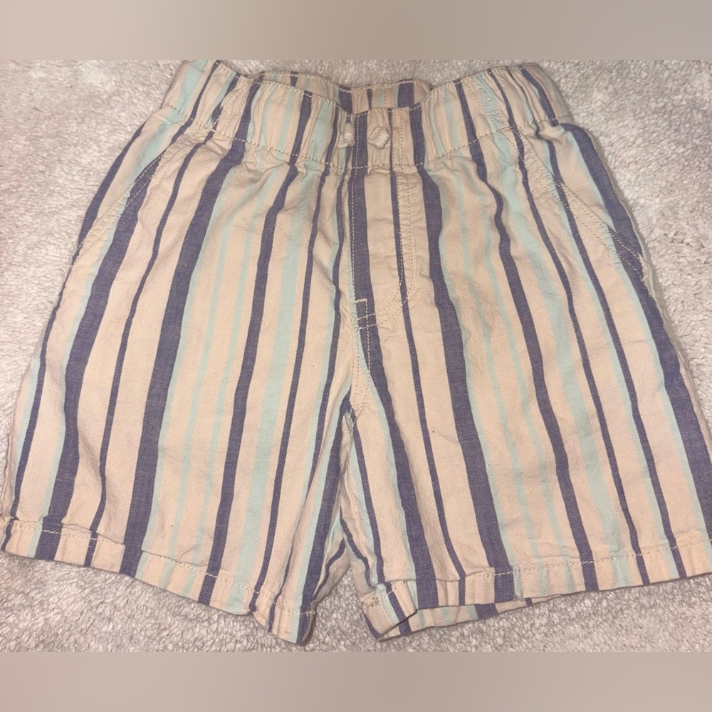 Striped Tan and Blue Toddler Boys Shorts